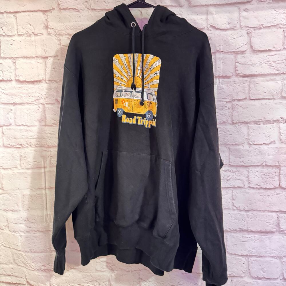 Champion heavyweight black hoodie sz XL graphic VW Bus Road Trippin’ hippie
